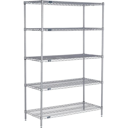 Nexel 5 Shelf, Nexelate Silver Epoxy Wire Shelving Unit, Starter, 54inW x 14inD x 86inH B3152124